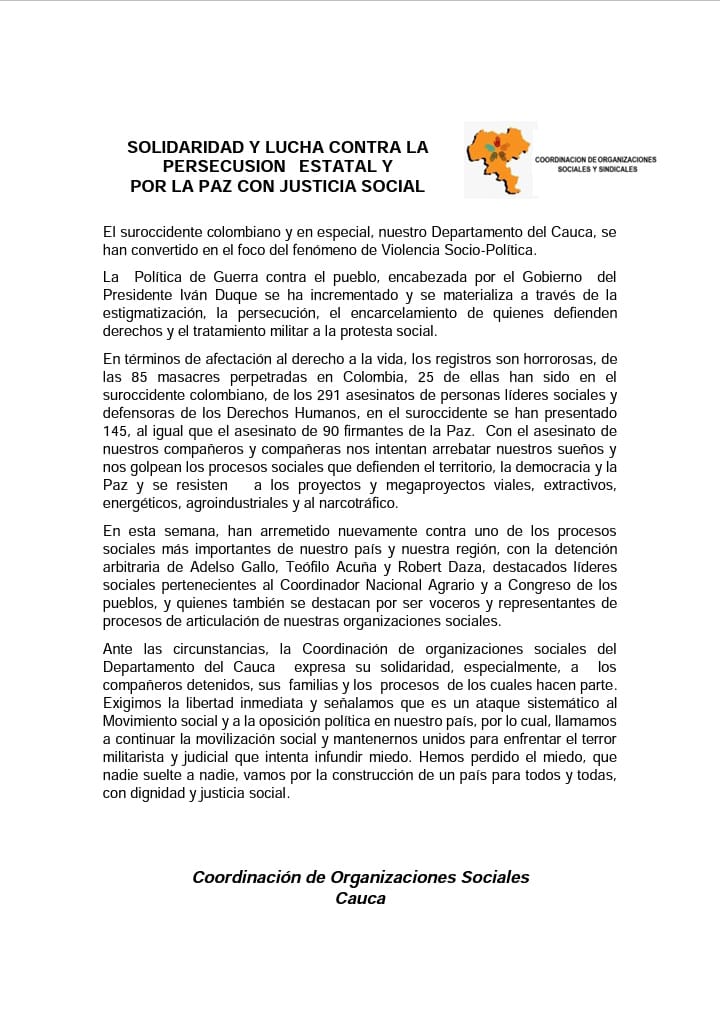 Comunicado Organizaciones Sociales