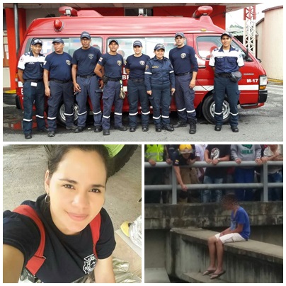 Bomberos Joven en puente