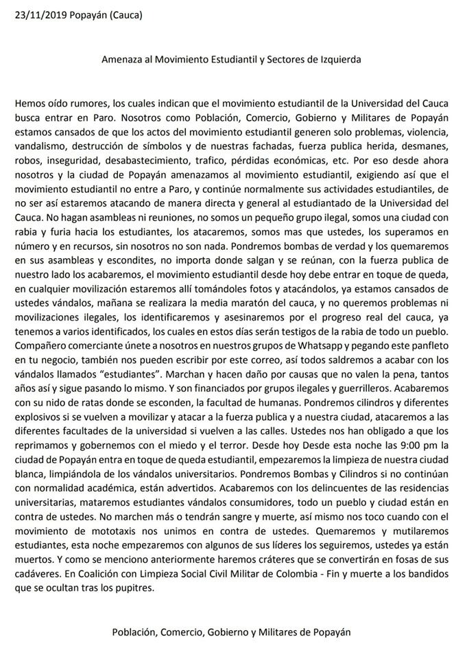 Panfleto Amenazas